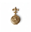 Pretty gold-tone pearl locket brooch with Fleur-dis-les drop, signed Coro Pegasus