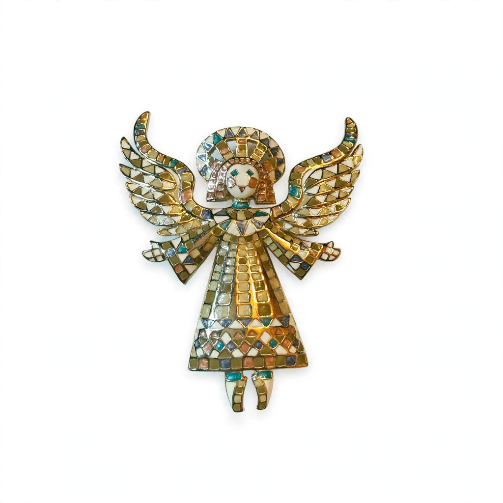 Fab vintage signed Bob Mackie enameled mosaic angel statement brooch