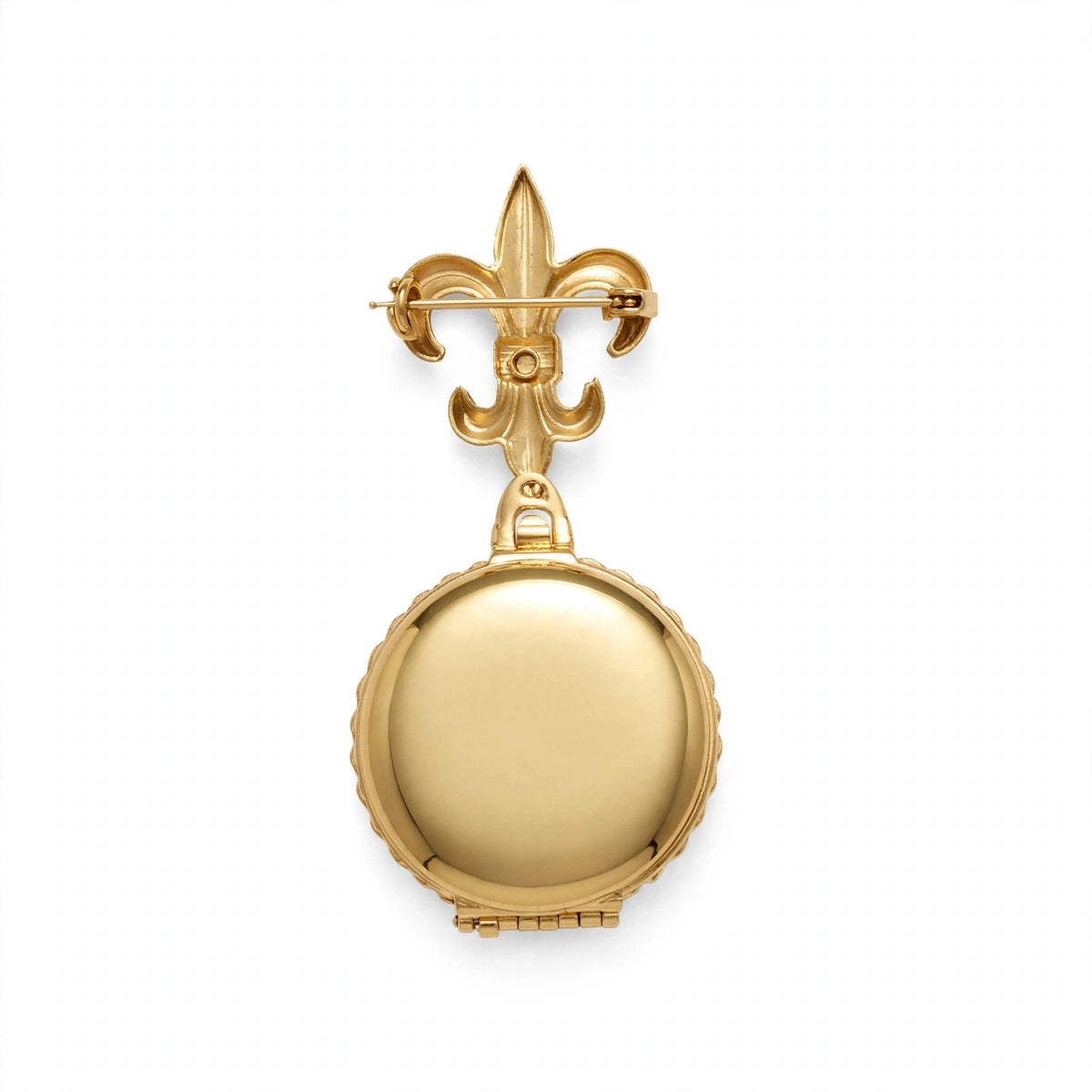 Pretty gold-tone pearl locket brooch with Fleur-dis-les drop, signed Coro Pegasus