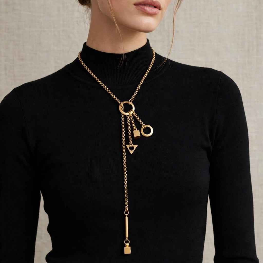 Chic 1980’s brushed gold-tone lariat necklace