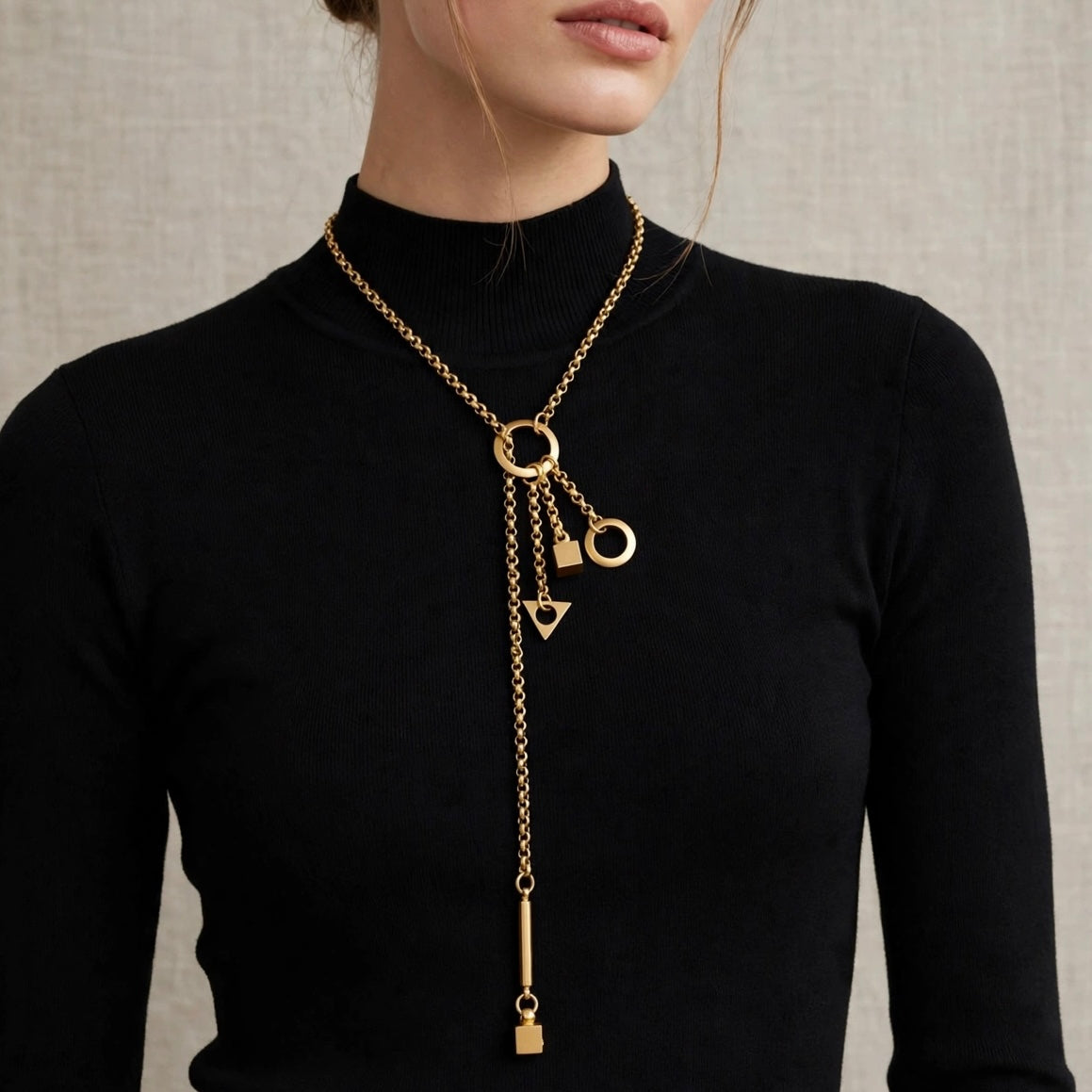 Chic 1980’s brushed gold-tone lariat necklace